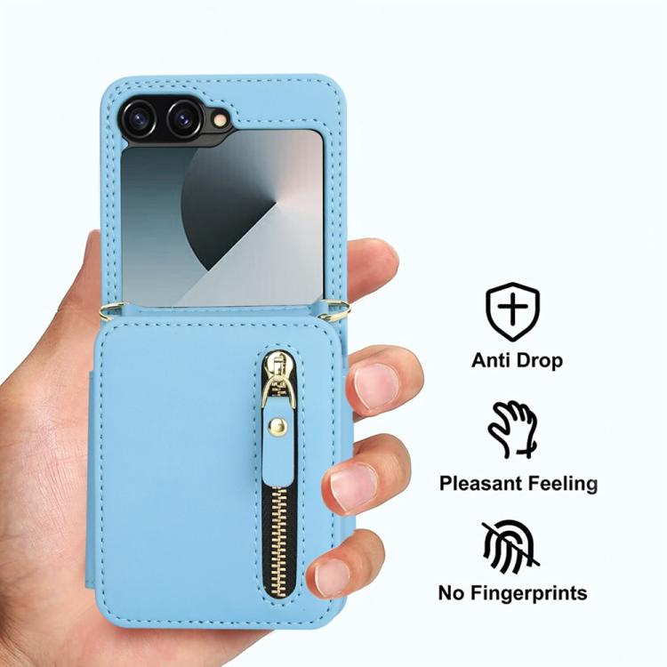 For Samsung Galaxy Z Flip6 Crossbody Zipper Dual Buckle Card Bag Folding Phone Case
