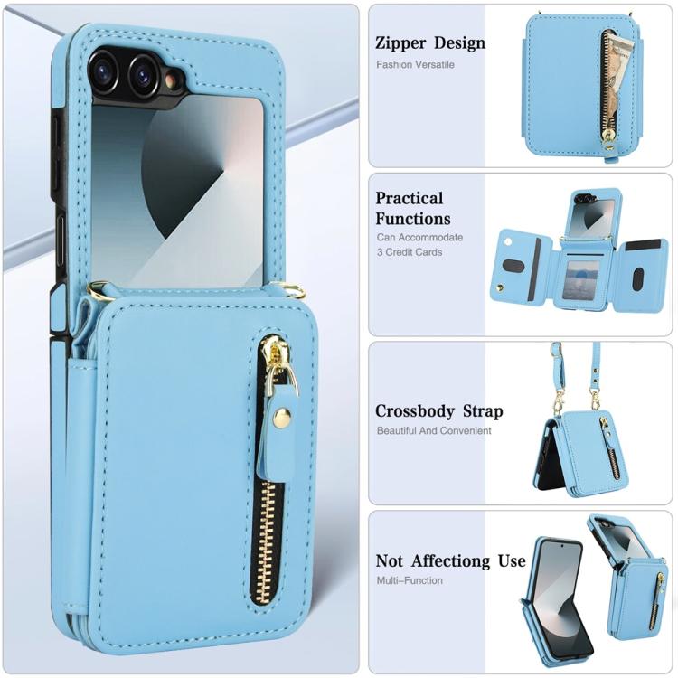 For Samsung Galaxy Z Flip6 Crossbody Zipper Dual Buckle Card Bag Folding Phone Case