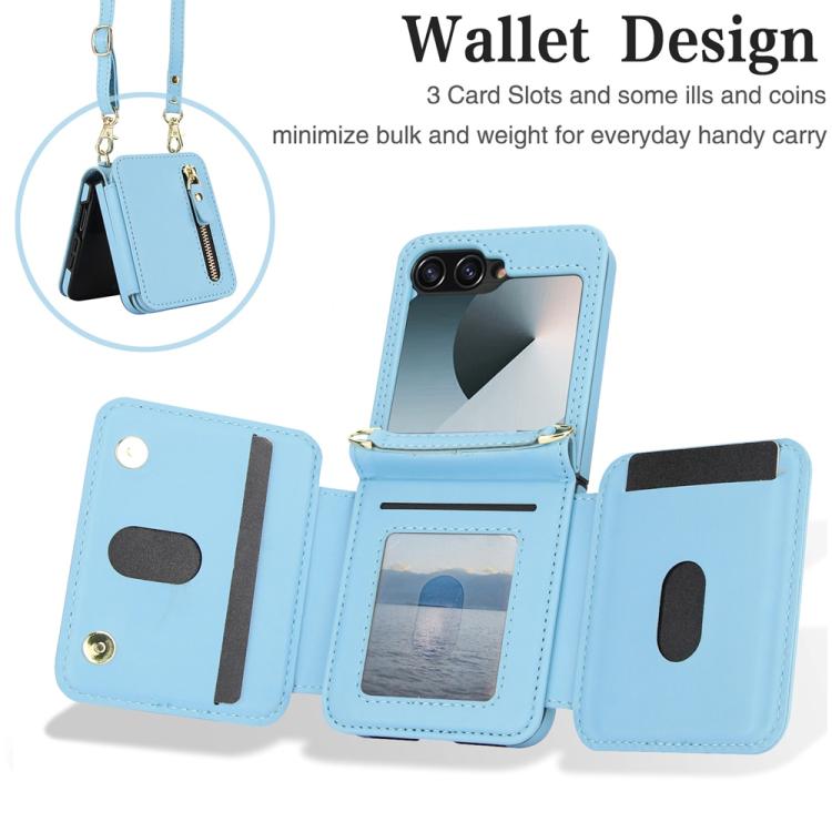 For Samsung Galaxy Z Flip6 Crossbody Zipper Dual Buckle Card Bag Folding Phone Case