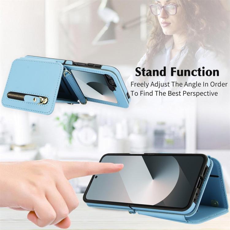 For Samsung Galaxy Z Flip6 Crossbody Zipper Dual Buckle Card Bag Folding Phone Case