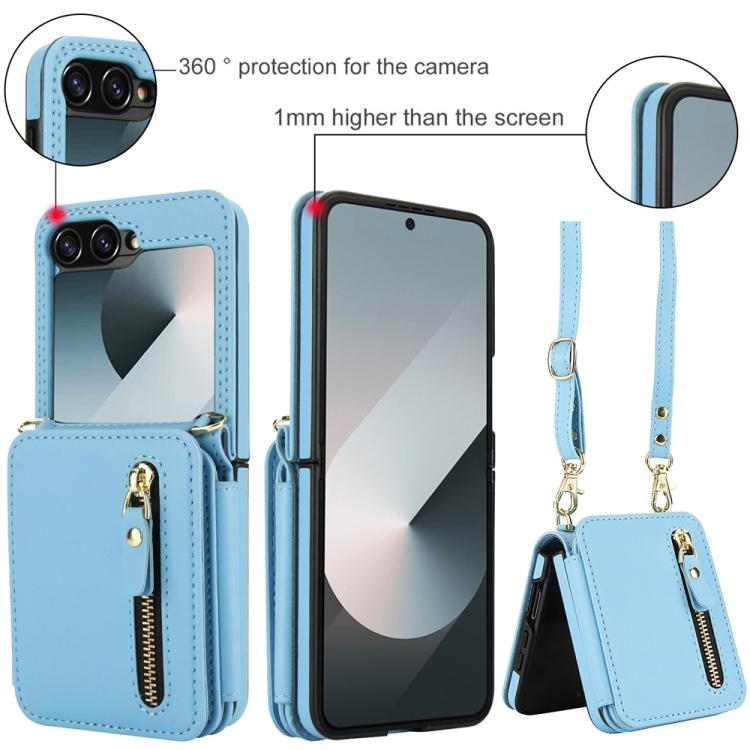 For Samsung Galaxy Z Flip6 Crossbody Zipper Dual Buckle Card Bag Folding Phone Case