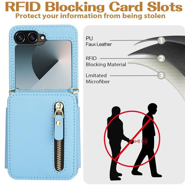 For Samsung Galaxy Z Flip6 Crossbody Zipper Dual Buckle Card Bag Folding Phone Case
