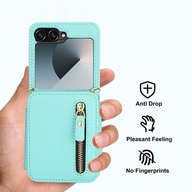 For Samsung Galaxy Z Flip6 Crossbody Zipper Dual Buckle Card Bag Folding Phone Case