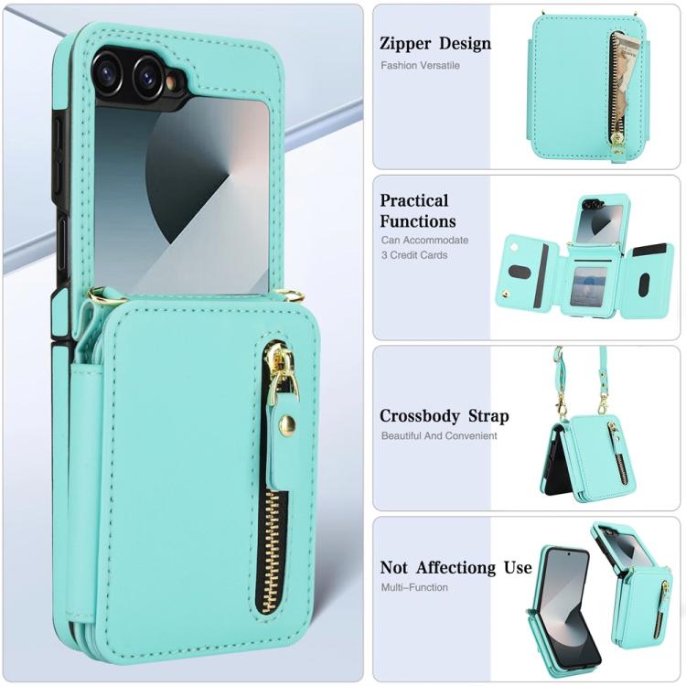 For Samsung Galaxy Z Flip6 Crossbody Zipper Dual Buckle Card Bag Folding Phone Case