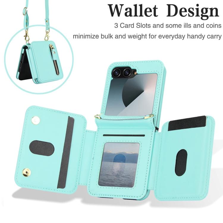 For Samsung Galaxy Z Flip6 Crossbody Zipper Dual Buckle Card Bag Folding Phone Case