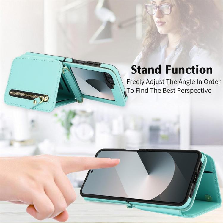For Samsung Galaxy Z Flip6 Crossbody Zipper Dual Buckle Card Bag Folding Phone Case