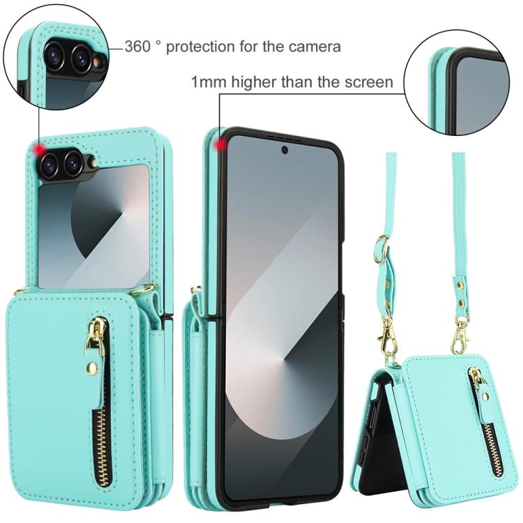 For Samsung Galaxy Z Flip6 Crossbody Zipper Dual Buckle Card Bag Folding Phone Case