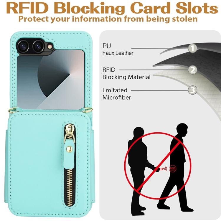 For Samsung Galaxy Z Flip6 Crossbody Zipper Dual Buckle Card Bag Folding Phone Case