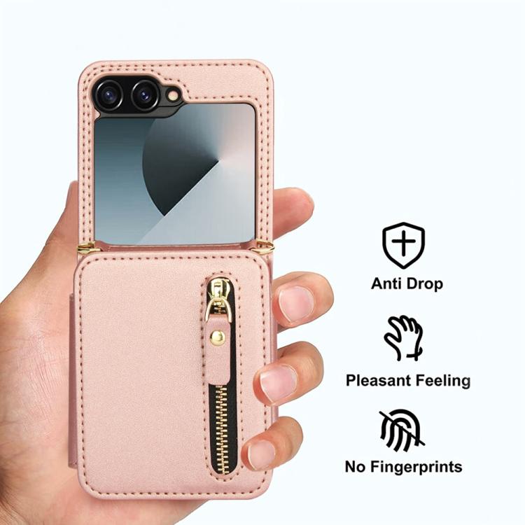 For Samsung Galaxy Z Flip6 Crossbody Zipper Dual Buckle Card Bag Folding Phone Case