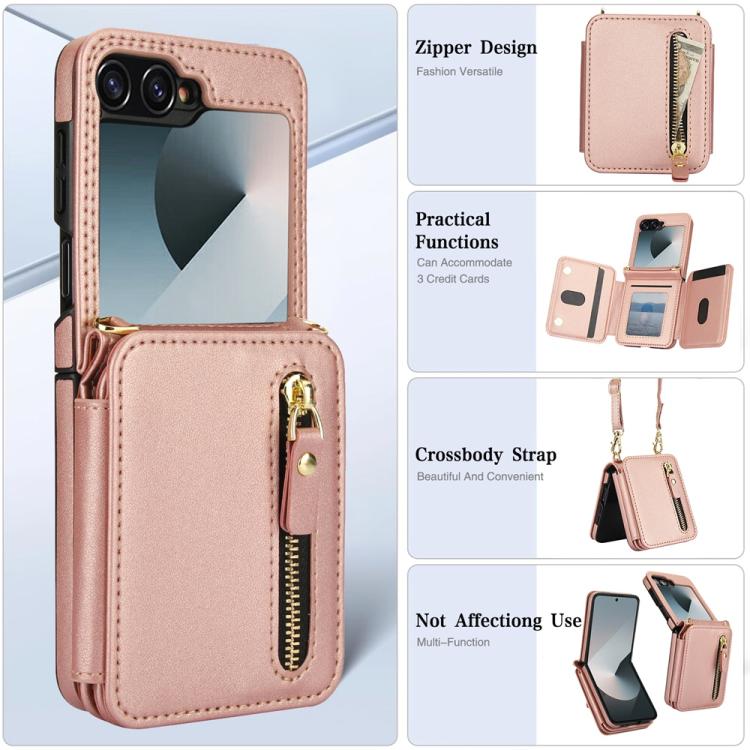 For Samsung Galaxy Z Flip6 Crossbody Zipper Dual Buckle Card Bag Folding Phone Case