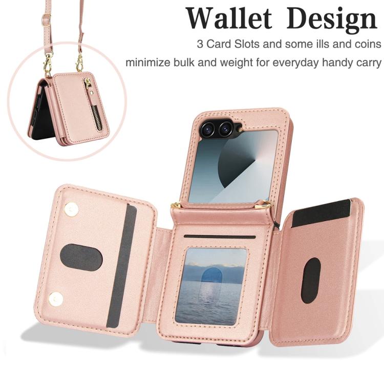 For Samsung Galaxy Z Flip6 Crossbody Zipper Dual Buckle Card Bag Folding Phone Case