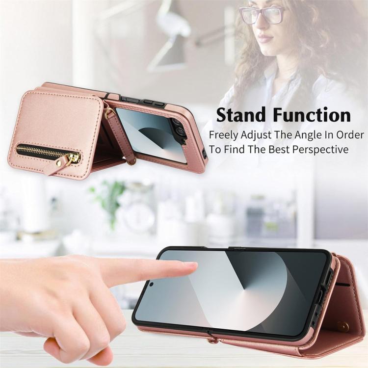 For Samsung Galaxy Z Flip6 Crossbody Zipper Dual Buckle Card Bag Folding Phone Case