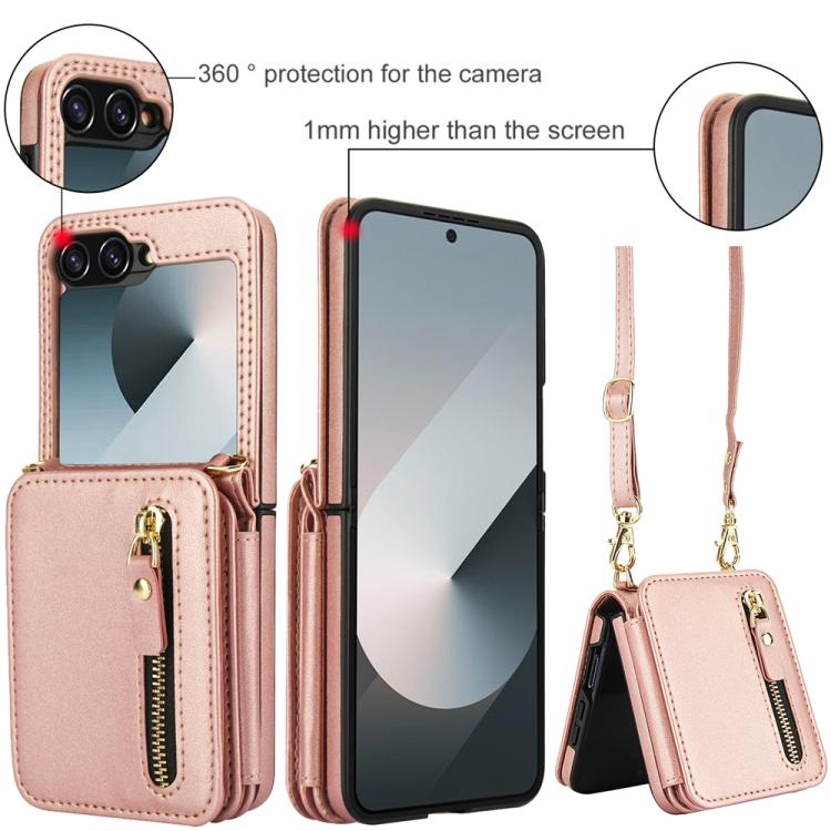 For Samsung Galaxy Z Flip6 Crossbody Zipper Dual Buckle Card Bag Folding Phone Case