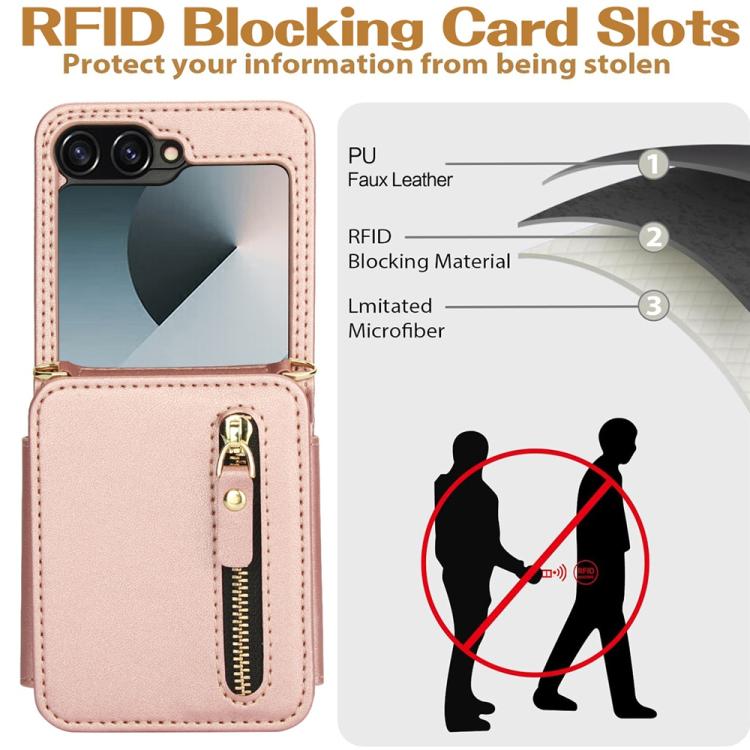 For Samsung Galaxy Z Flip6 Crossbody Zipper Dual Buckle Card Bag Folding Phone Case