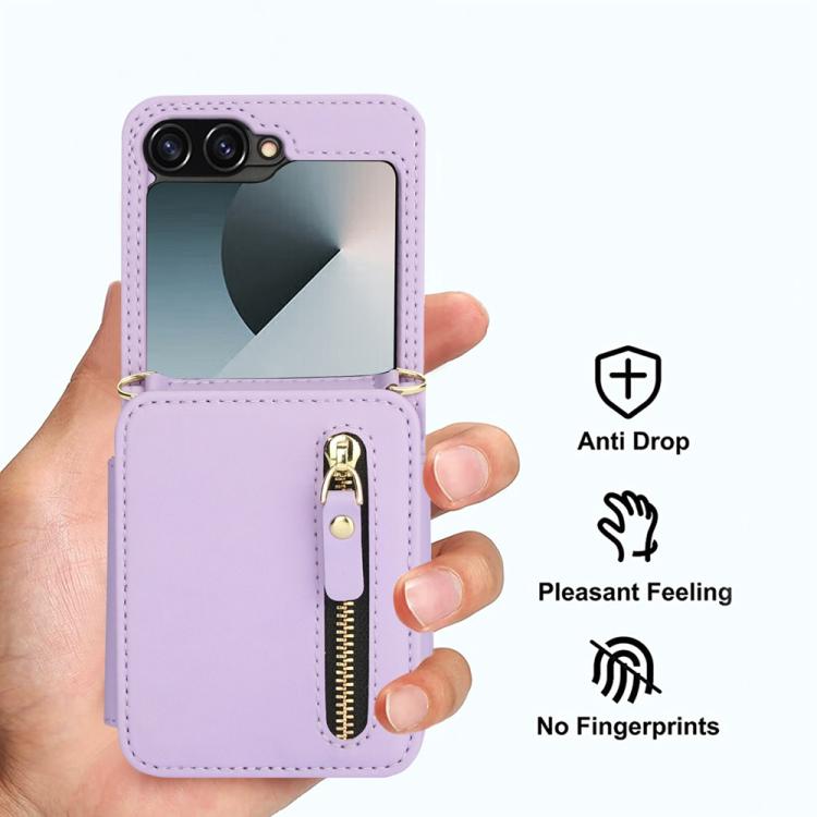For Samsung Galaxy Z Flip6 Crossbody Zipper Dual Buckle Card Bag Folding Phone Case