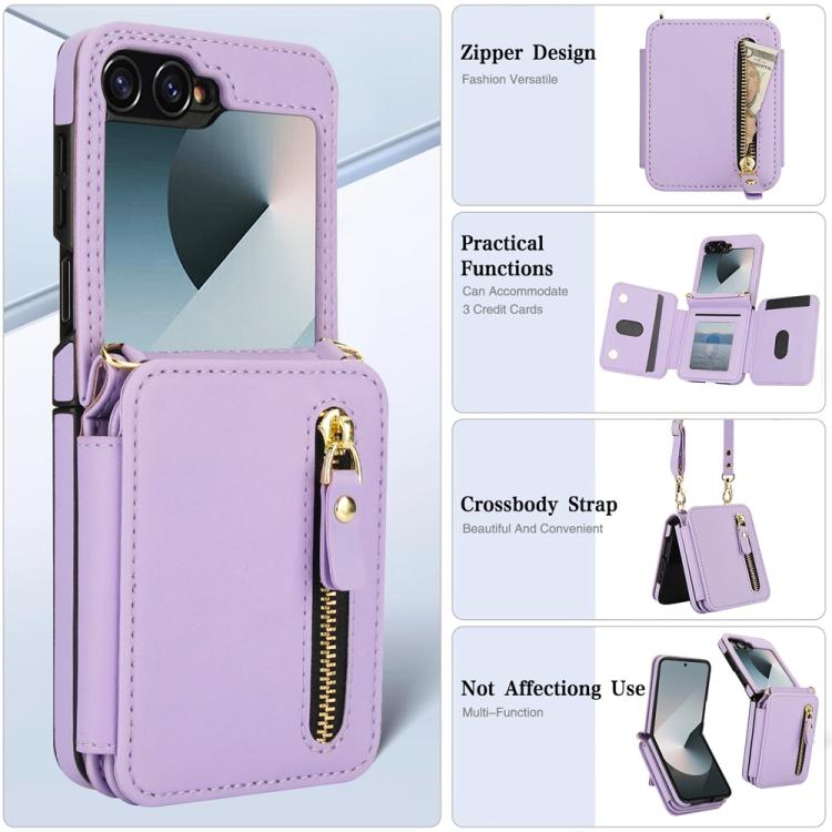 For Samsung Galaxy Z Flip6 Crossbody Zipper Dual Buckle Card Bag Folding Phone Case