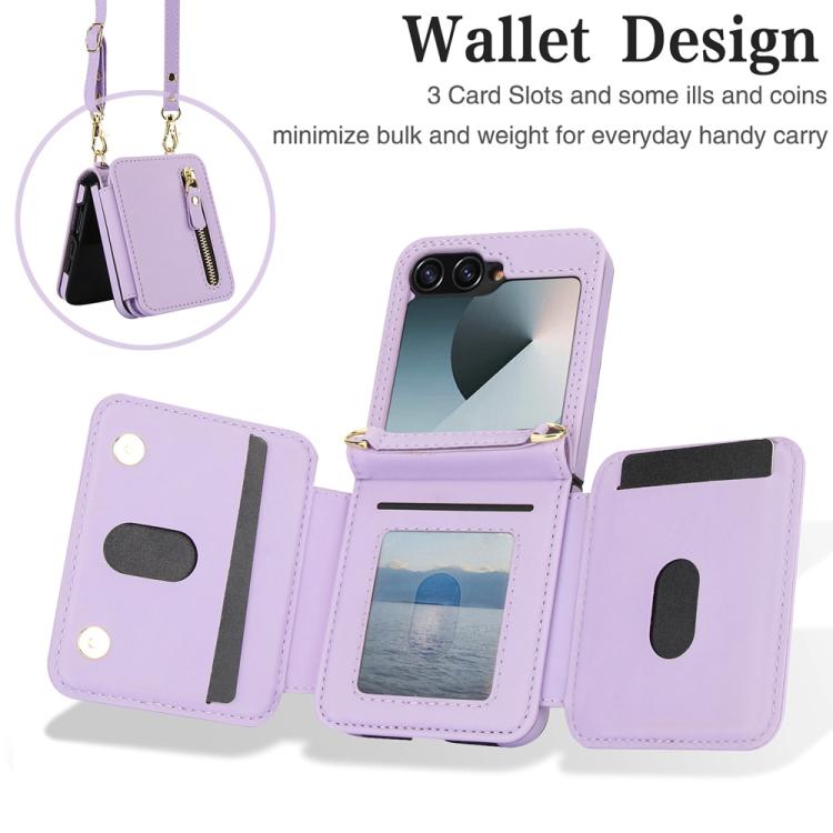 For Samsung Galaxy Z Flip6 Crossbody Zipper Dual Buckle Card Bag Folding Phone Case
