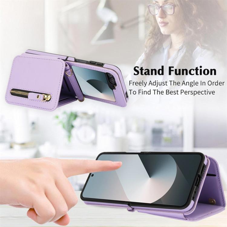 For Samsung Galaxy Z Flip6 Crossbody Zipper Dual Buckle Card Bag Folding Phone Case