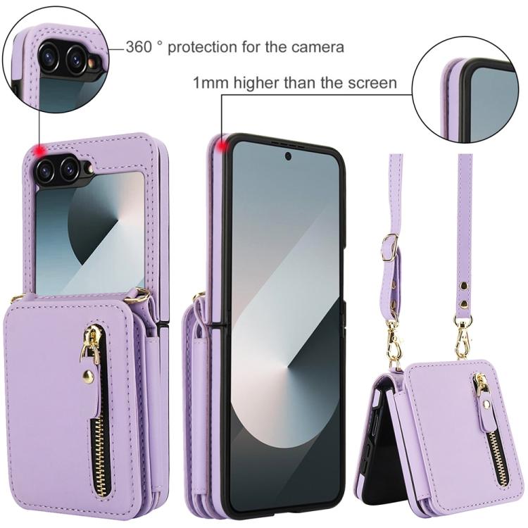 For Samsung Galaxy Z Flip6 Crossbody Zipper Dual Buckle Card Bag Folding Phone Case