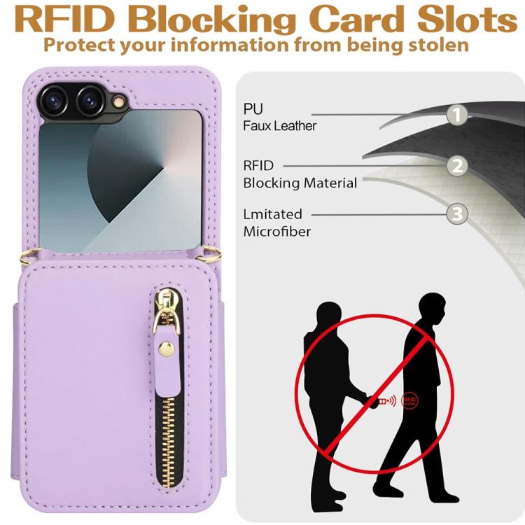 For Samsung Galaxy Z Flip6 Crossbody Zipper Dual Buckle Card Bag Folding Phone Case