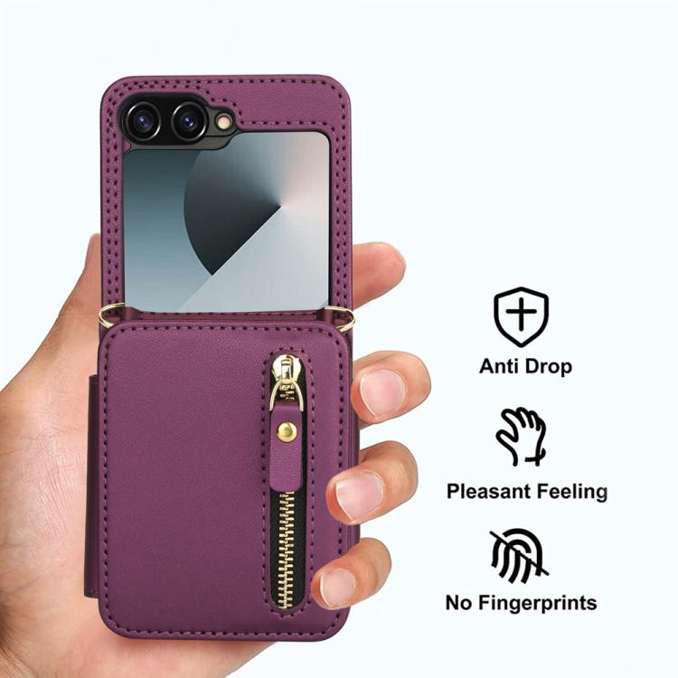 For Samsung Galaxy Z Flip6 Crossbody Zipper Dual Buckle Card Bag Folding Phone Case