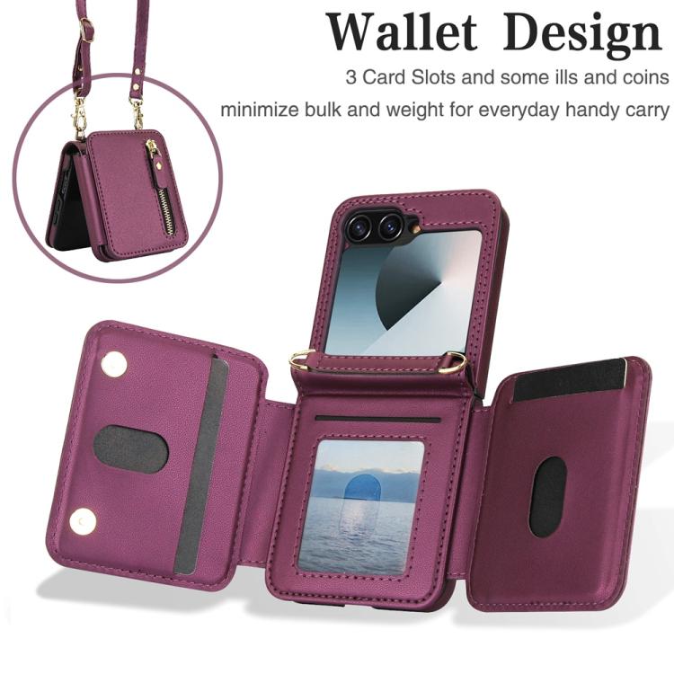 For Samsung Galaxy Z Flip6 Crossbody Zipper Dual Buckle Card Bag Folding Phone Case
