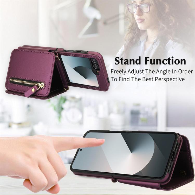 For Samsung Galaxy Z Flip6 Crossbody Zipper Dual Buckle Card Bag Folding Phone Case