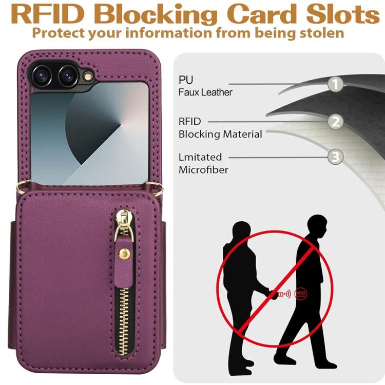 For Samsung Galaxy Z Flip6 Crossbody Zipper Dual Buckle Card Bag Folding Phone Case