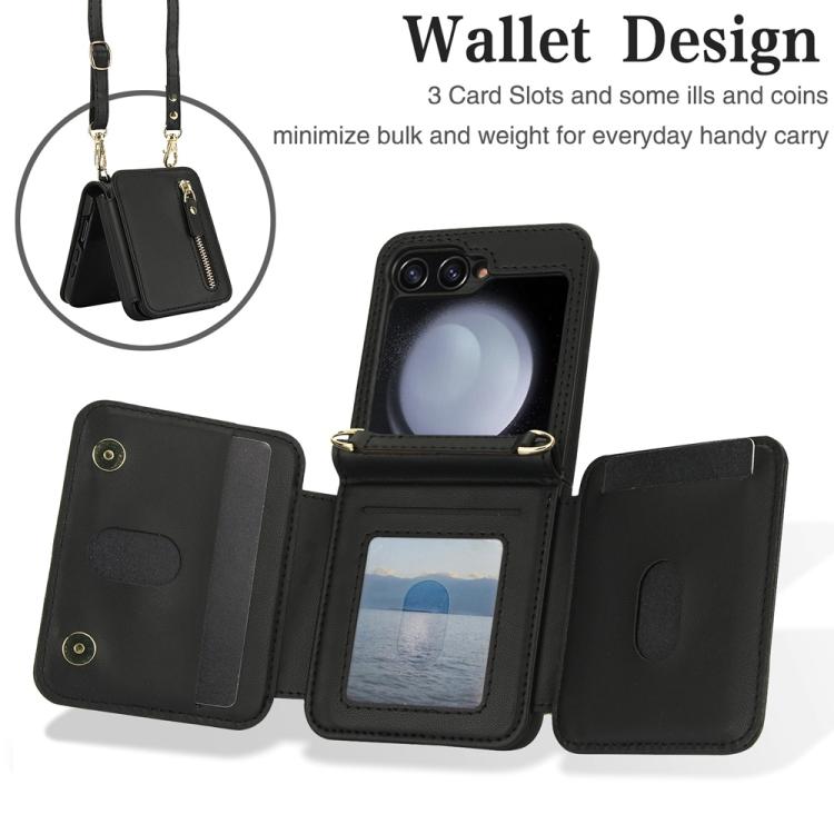 For Samsung Galaxy Z Flip5 Crossbody Zipper Dual Buckle Card Bag Folding Phone Case