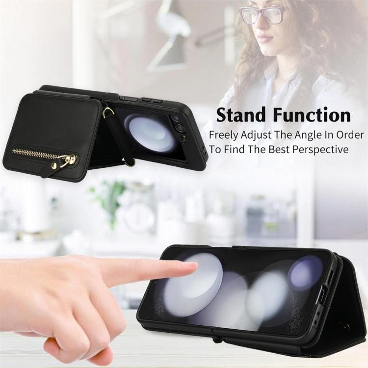 For Samsung Galaxy Z Flip5 Crossbody Zipper Dual Buckle Card Bag Folding Phone Case