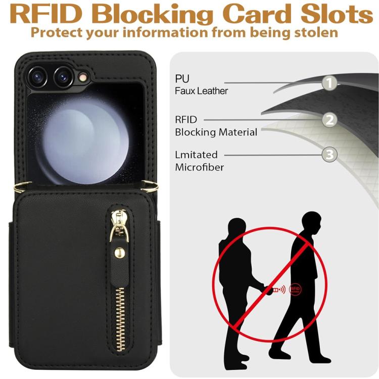 For Samsung Galaxy Z Flip5 Crossbody Zipper Dual Buckle Card Bag Folding Phone Case