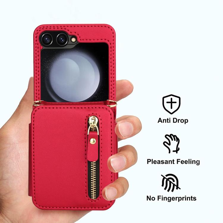 For Samsung Galaxy Z Flip5 Crossbody Zipper Dual Buckle Card Bag Folding Phone Case