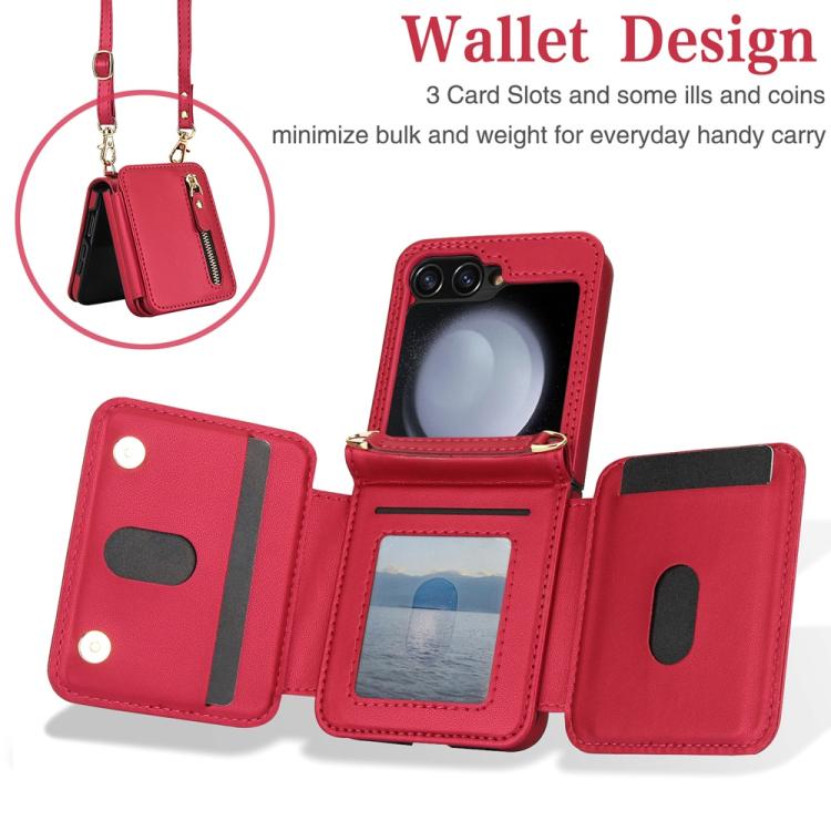 For Samsung Galaxy Z Flip5 Crossbody Zipper Dual Buckle Card Bag Folding Phone Case