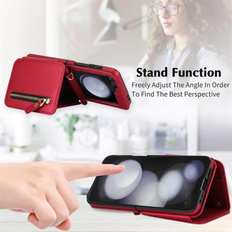 For Samsung Galaxy Z Flip5 Crossbody Zipper Dual Buckle Card Bag Folding Phone Case