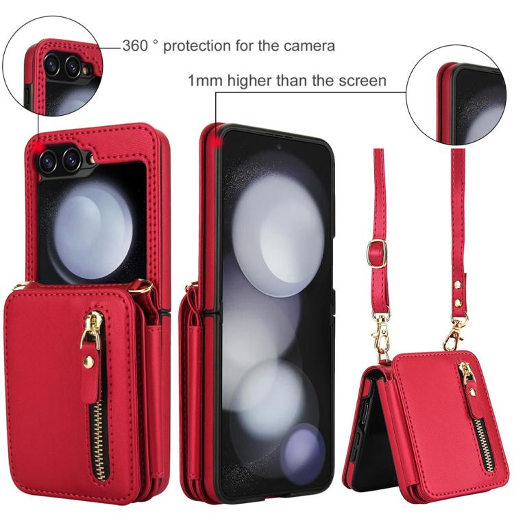 For Samsung Galaxy Z Flip5 Crossbody Zipper Dual Buckle Card Bag Folding Phone Case