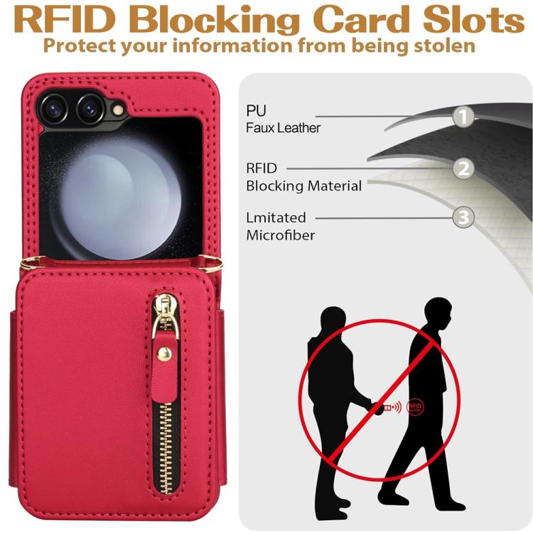 For Samsung Galaxy Z Flip5 Crossbody Zipper Dual Buckle Card Bag Folding Phone Case