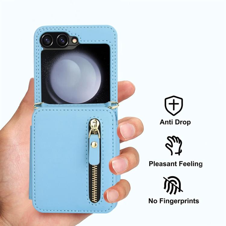 For Samsung Galaxy Z Flip5 Crossbody Zipper Dual Buckle Card Bag Folding Phone Case