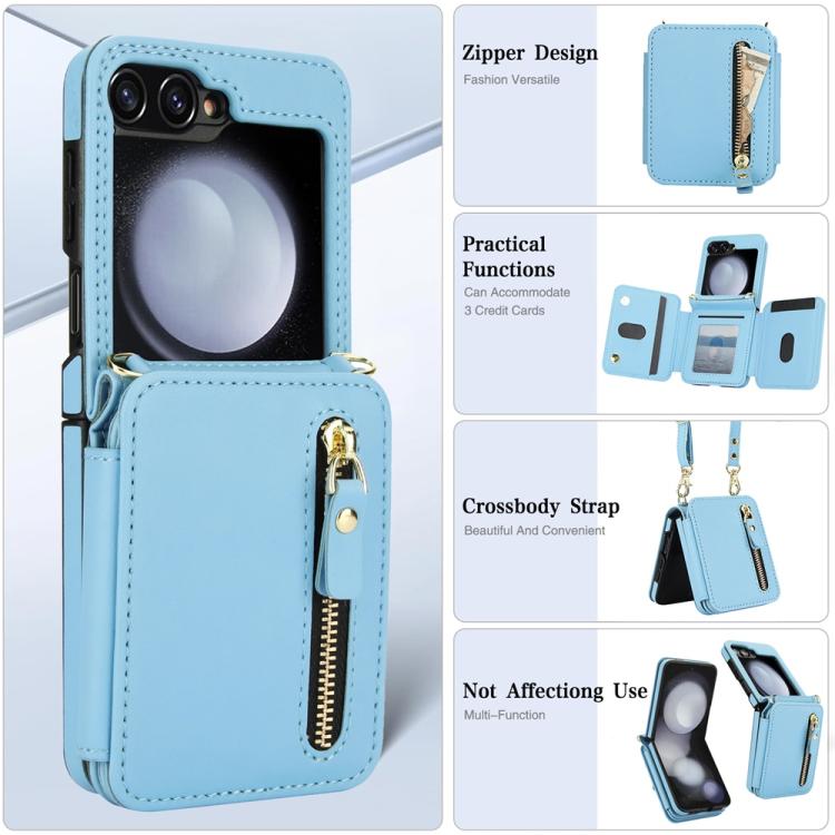 For Samsung Galaxy Z Flip5 Crossbody Zipper Dual Buckle Card Bag Folding Phone Case