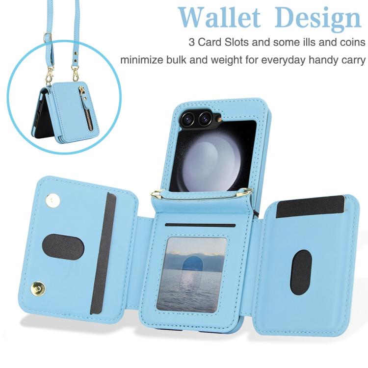 For Samsung Galaxy Z Flip5 Crossbody Zipper Dual Buckle Card Bag Folding Phone Case