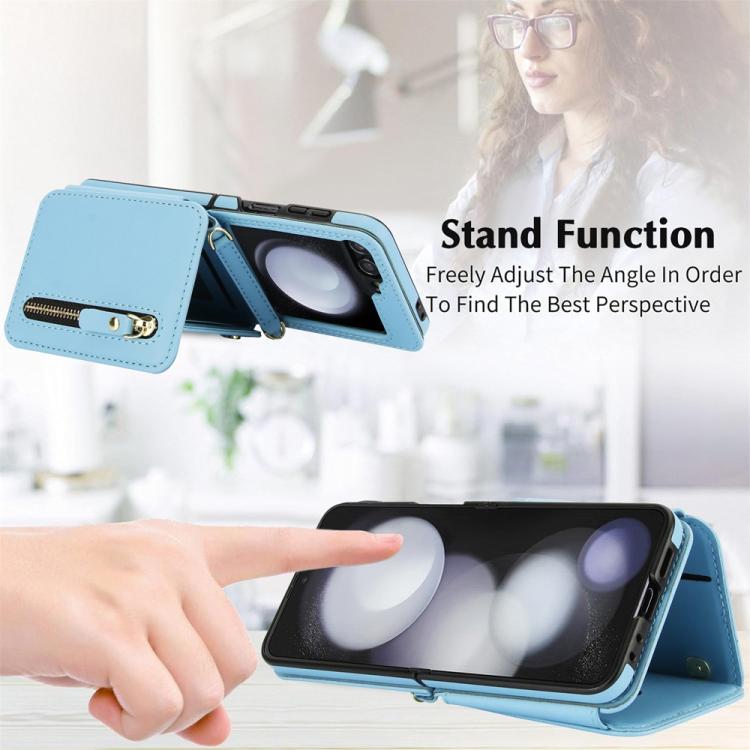 For Samsung Galaxy Z Flip5 Crossbody Zipper Dual Buckle Card Bag Folding Phone Case