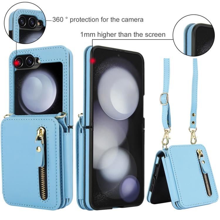 For Samsung Galaxy Z Flip5 Crossbody Zipper Dual Buckle Card Bag Folding Phone Case