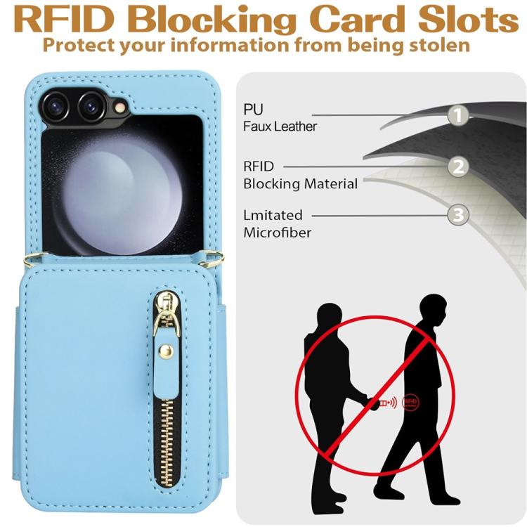 For Samsung Galaxy Z Flip5 Crossbody Zipper Dual Buckle Card Bag Folding Phone Case