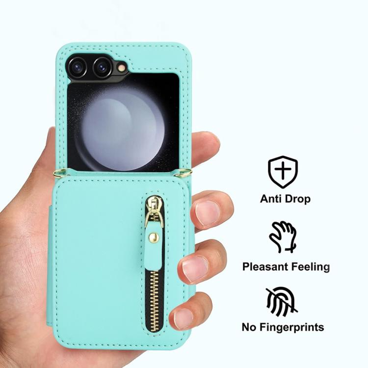 For Samsung Galaxy Z Flip5 Crossbody Zipper Dual Buckle Card Bag Folding Phone Case