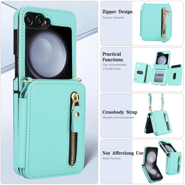 For Samsung Galaxy Z Flip5 Crossbody Zipper Dual Buckle Card Bag Folding Phone Case