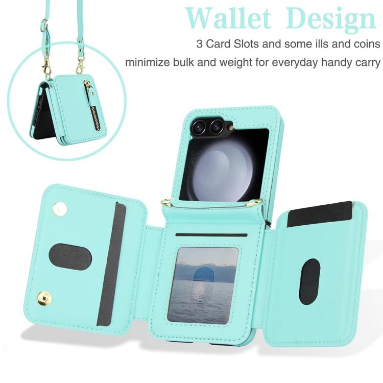 For Samsung Galaxy Z Flip5 Crossbody Zipper Dual Buckle Card Bag Folding Phone Case