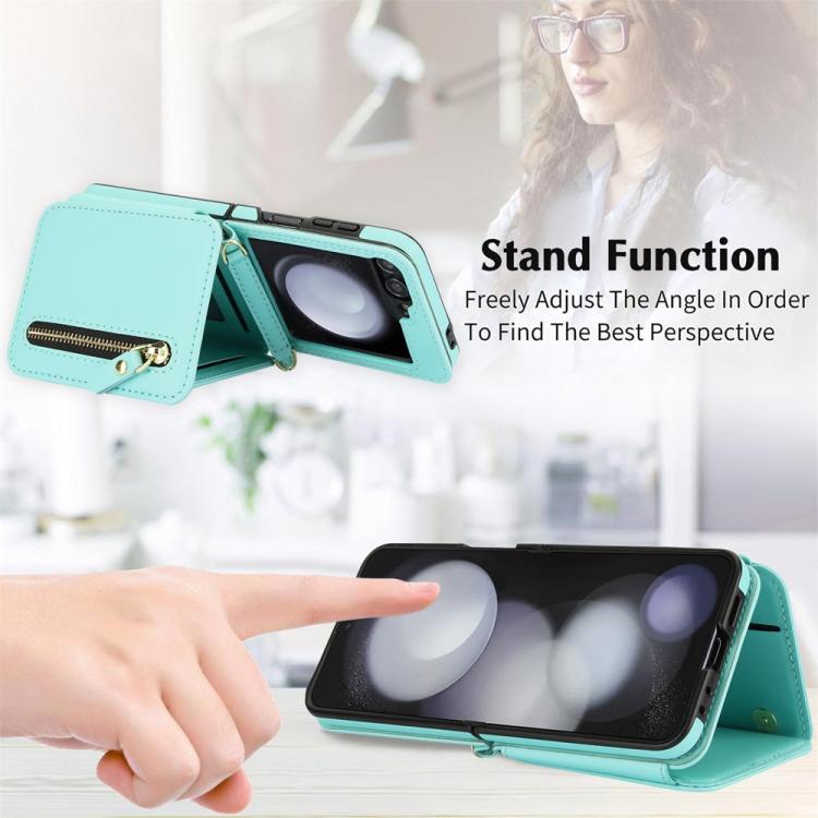 For Samsung Galaxy Z Flip5 Crossbody Zipper Dual Buckle Card Bag Folding Phone Case