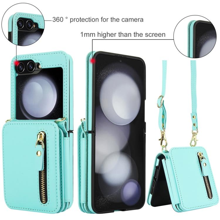 For Samsung Galaxy Z Flip5 Crossbody Zipper Dual Buckle Card Bag Folding Phone Case