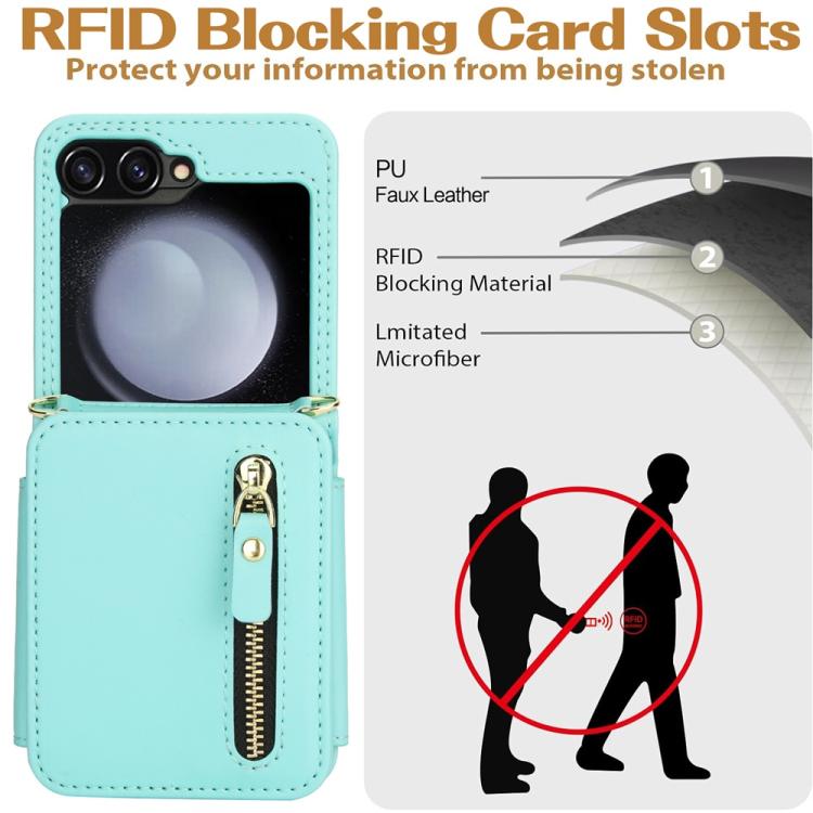 For Samsung Galaxy Z Flip5 Crossbody Zipper Dual Buckle Card Bag Folding Phone Case