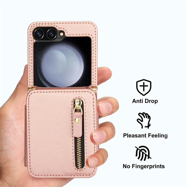 For Samsung Galaxy Z Flip5 Crossbody Zipper Dual Buckle Card Bag Folding Phone Case