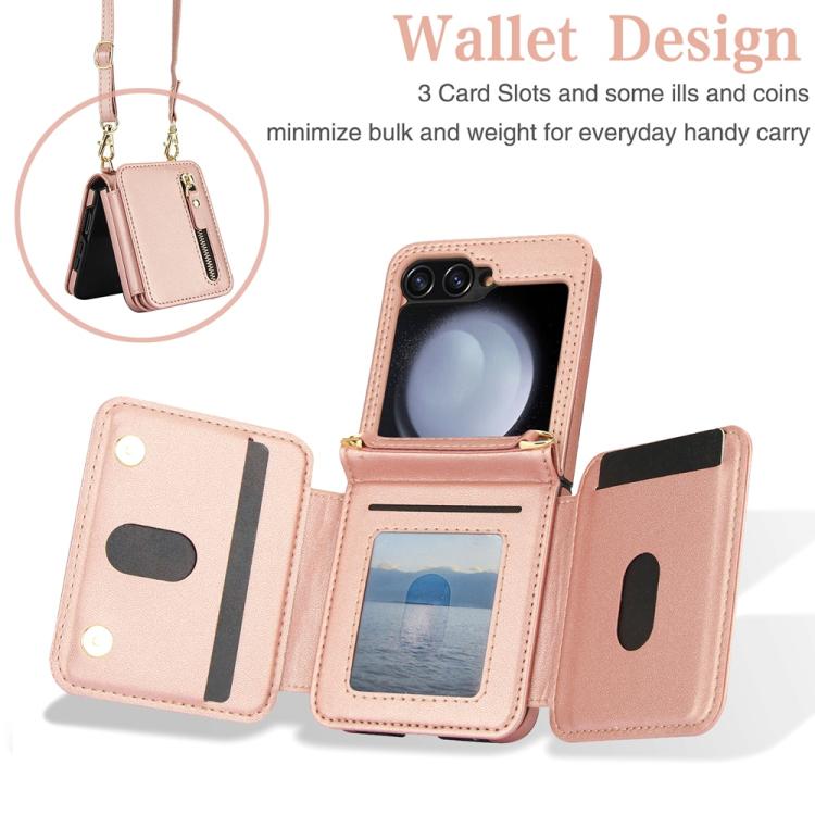 For Samsung Galaxy Z Flip5 Crossbody Zipper Dual Buckle Card Bag Folding Phone Case